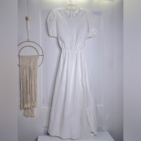 Reformation Anneliese linen open back short sleeve midi dress white - Picture 5 of 12